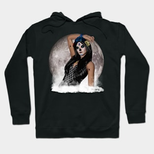 Sugar Skull Vision Blue Eyes Black Lips Full Moon Hoodie